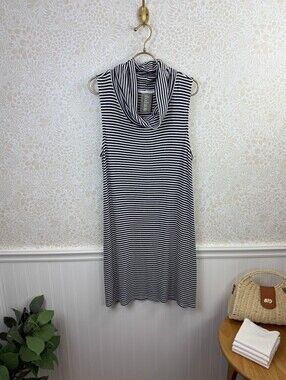 Dolan Left Coast Navy Striped Sleeveless Cowl Neck Dress - Size - Petite Large